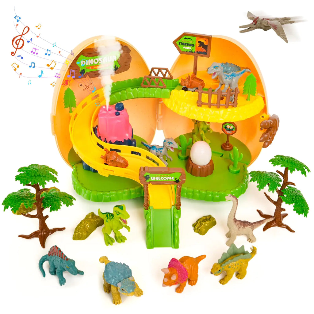 ARCTURINE Dinosaur Toys for Kids 3+ Foldable Dinosaur Eggs with Dinosaur Figures Erupting Volcano Interactive Dinosaur Toy Set for Boys Girls Birthday Gifts