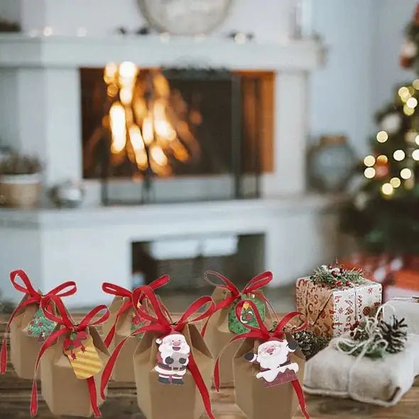 24 Pcs Christmas Gift Boxes With Ribbon And Cards Cartoon Santa Claus Reindeer Snowman Pattern Box Paper Cookies Candy Treat Boxes For Christmas Party Favor Supplies