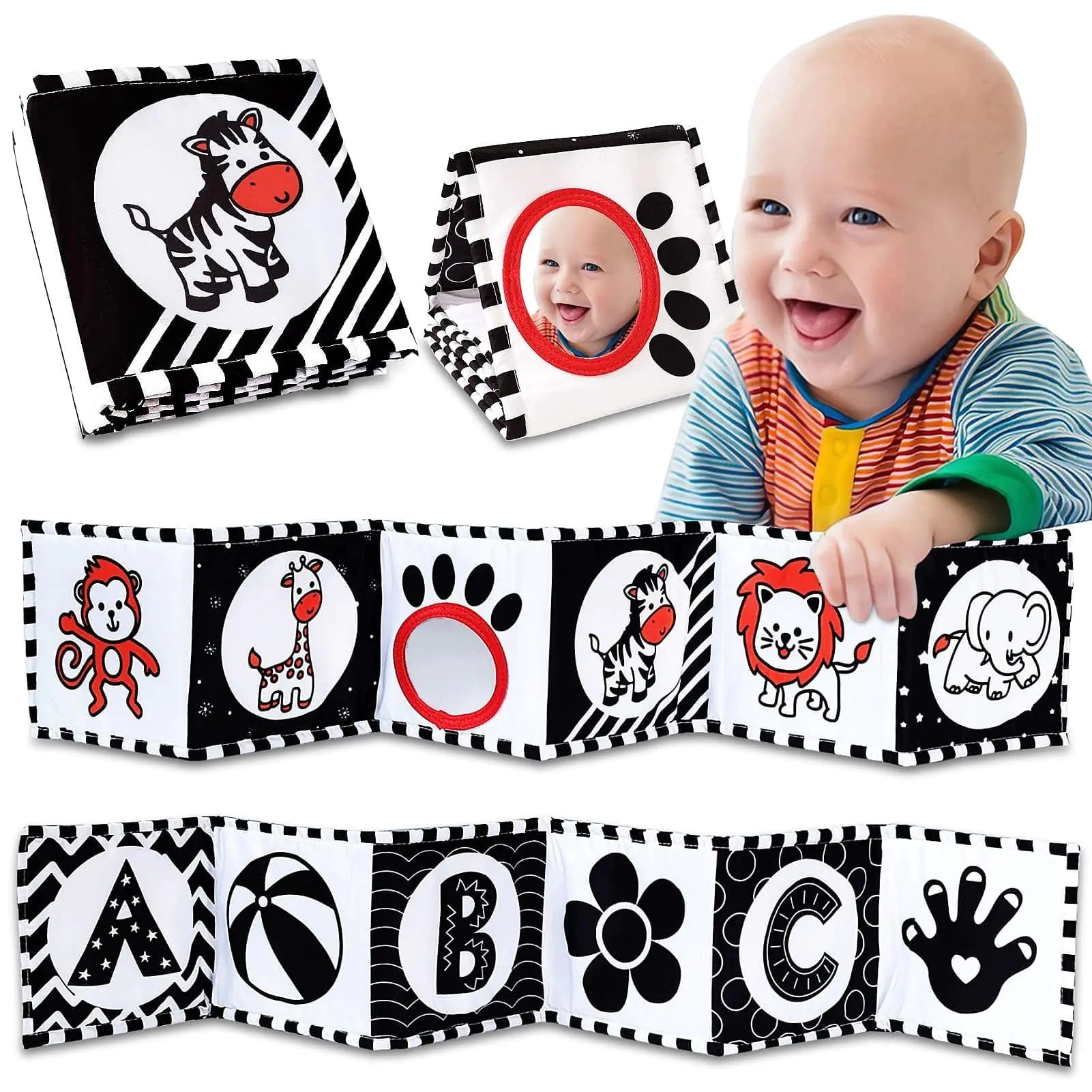 High Contrast Baby Toys For Newborn： Black And White Baby Toys Book 0-3 Months - Tummy Time Mirror For Infant 6 7 8 9 10 11 12 Months Developmental Toys Montessori Sensory Toys Baby Girls Boys Gift